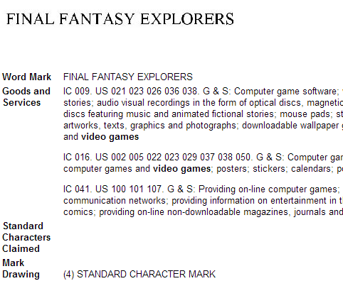 Square Enix Trademarks Final Fantasy Explorers for U.S. and Europe