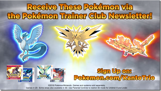 North America's May Pokémon Trainer Club Newsletter Will Have Legendary  Bird Codes - Siliconera