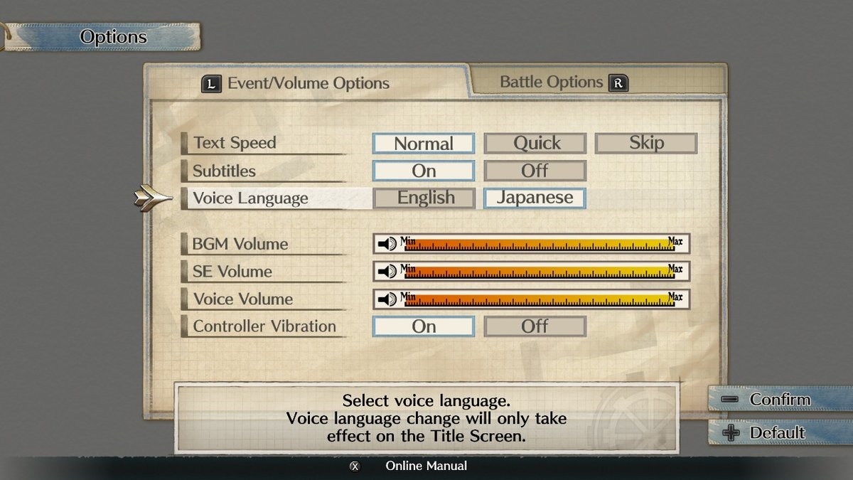 Valkyria chronicles 4 japanese language