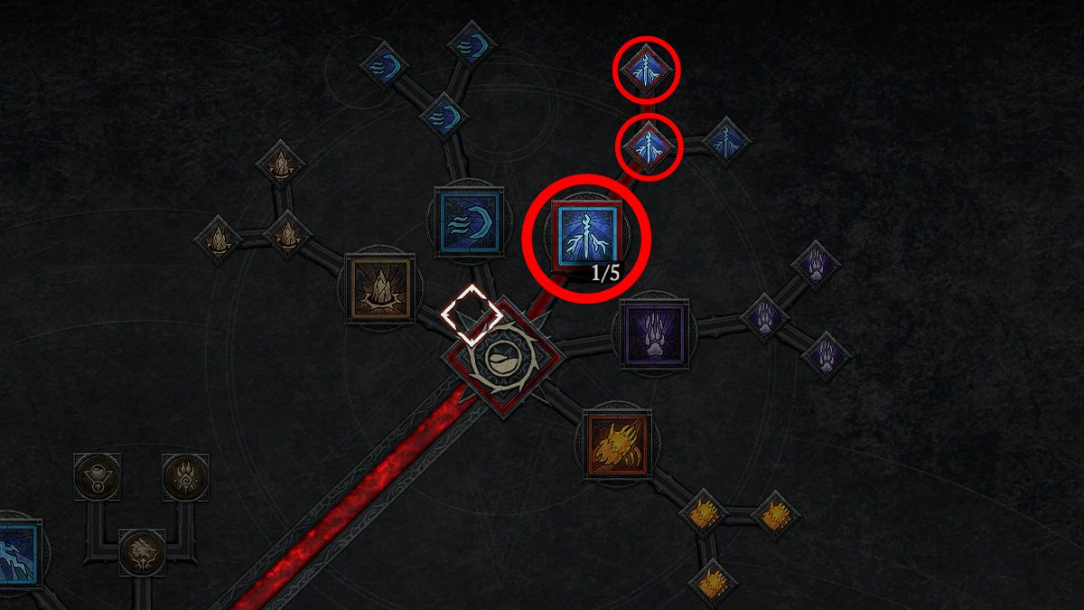 A screenshot of the tier 1 Druid skill tree in Diablo 4.
