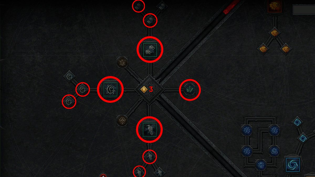 A screenshot of the tier 4 Druid skill tree in Diablo 4.
