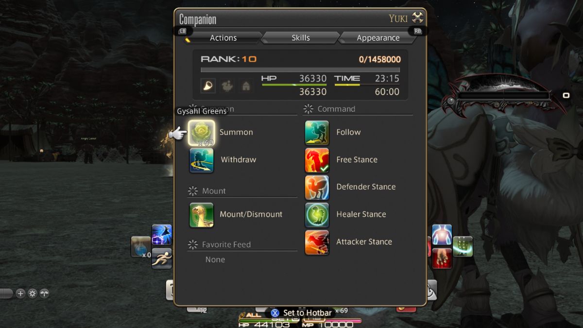 Companion menu in FFXIV