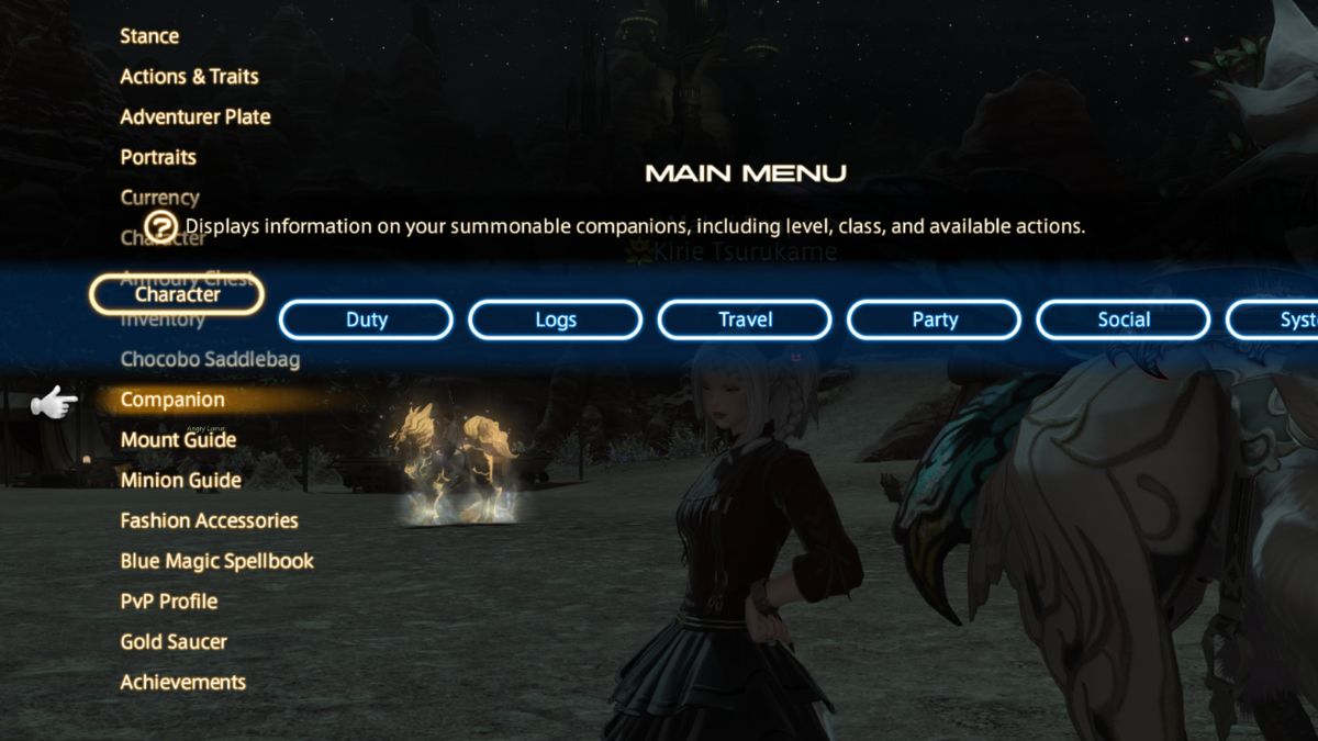 Companion menu in FFXIV