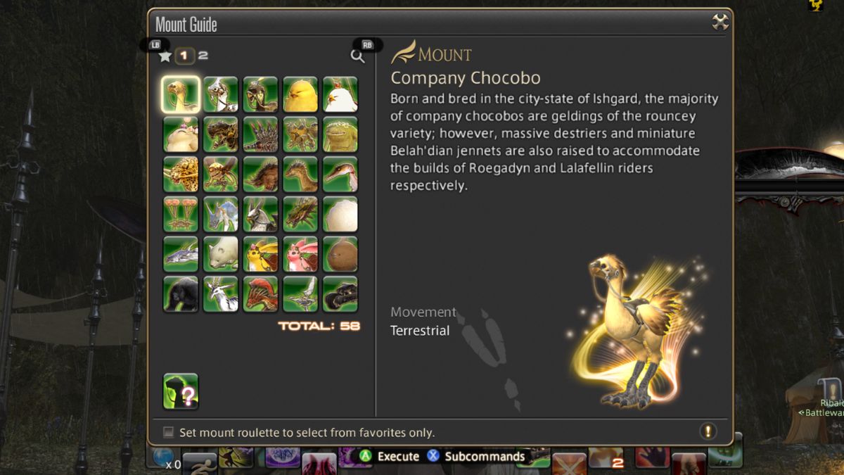 Mount menu in FFXIV.