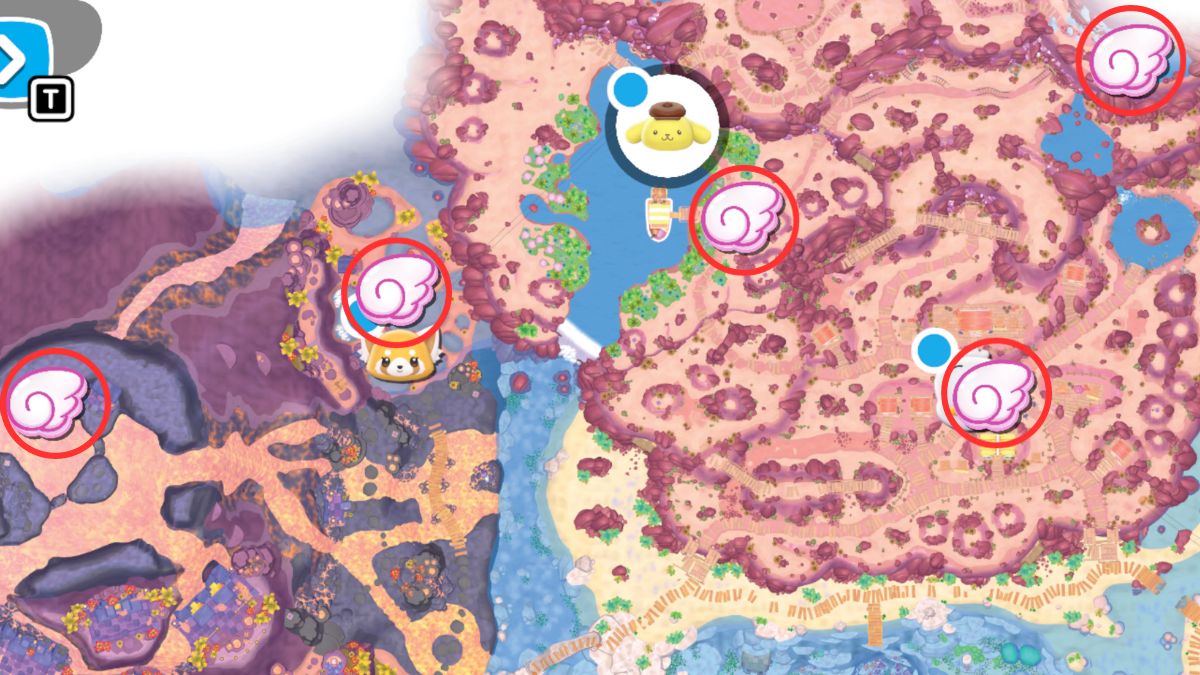 Screenshot of the Mailbox locations on the map in Hello Kitty Island Adventure.
