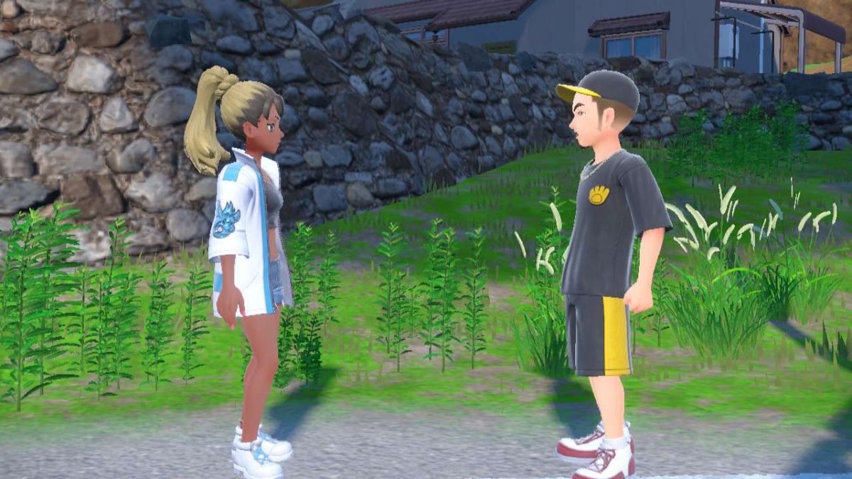 Screenshot of the lovey-dovey couple in Pokemon Scarlet and Violet The Teal Mask DLC.