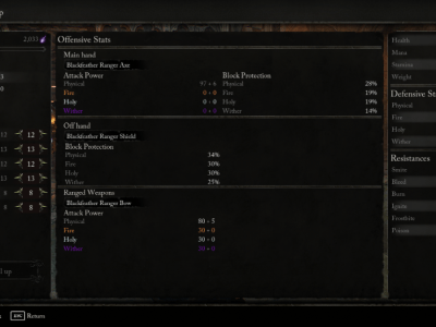 Screenshot of the stats menu in Lords of the Fallen