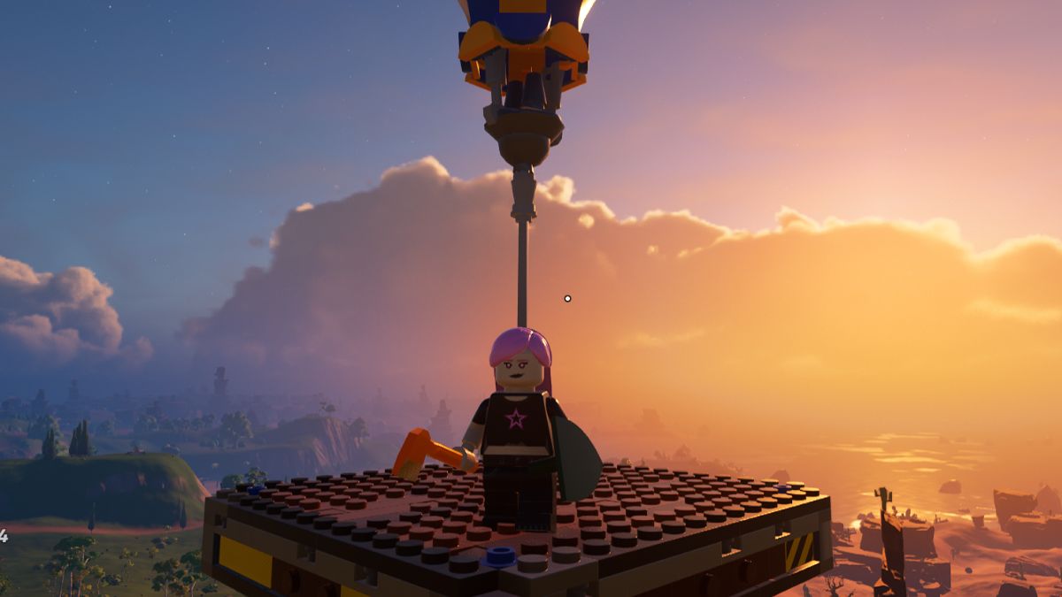 Screenshot of flying with a Balloon in LEGO Fortnite.