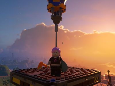 Screenshot of flying with a Balloon in LEGO Fortnite.