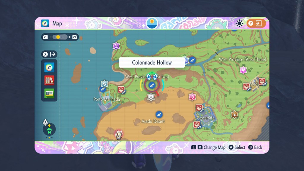Screenshot of Gible location Colonnade Hollow Cave in Pokemon Scarlet and Violet