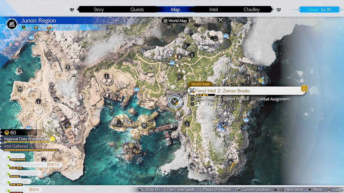 Screenshot of Final Fantasy VII Rebirth Junon Fiend Intel 2 Location