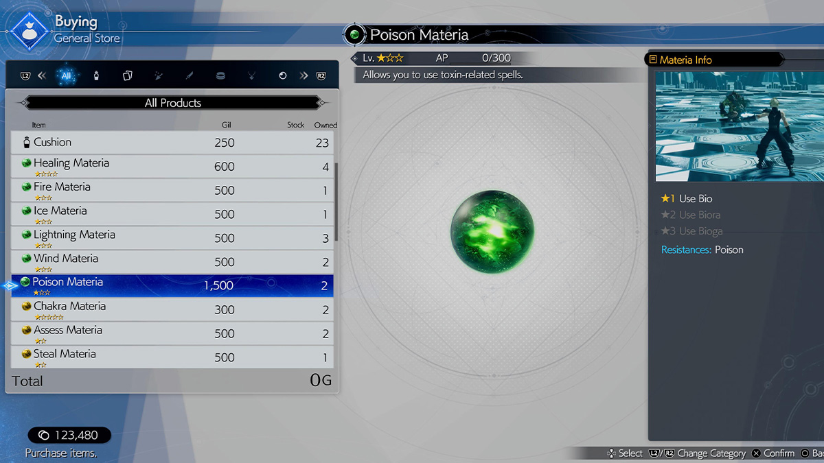 Screenshot of Poison Materia in Final Fantasy VII Rebirth