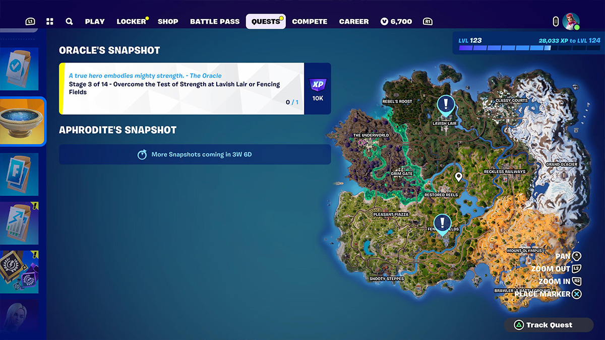 Capture d'écran de la quête Test de force dans Fortnite