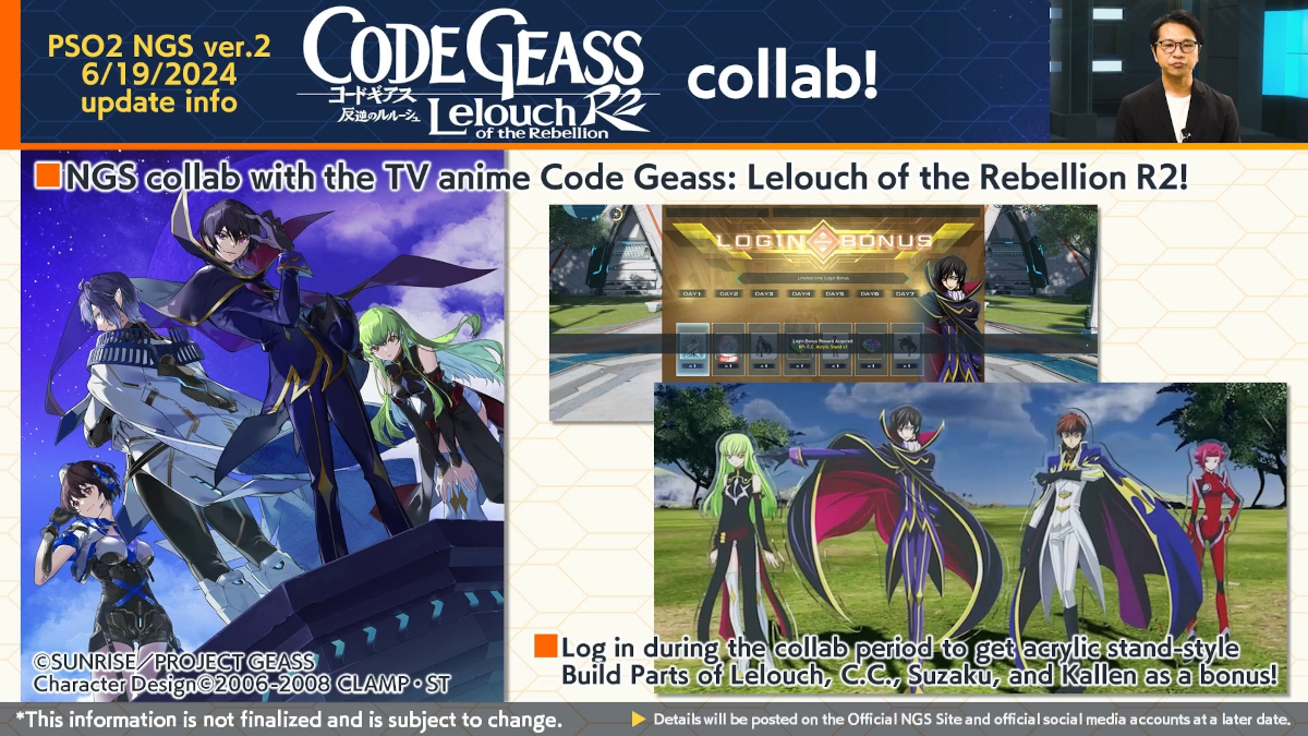 Code Geass Style login rewards in Phantasy Star Online 2 PSO2 New Genesis