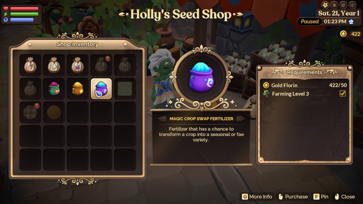 Holly's Seed shop, selling seeds and fertilizer