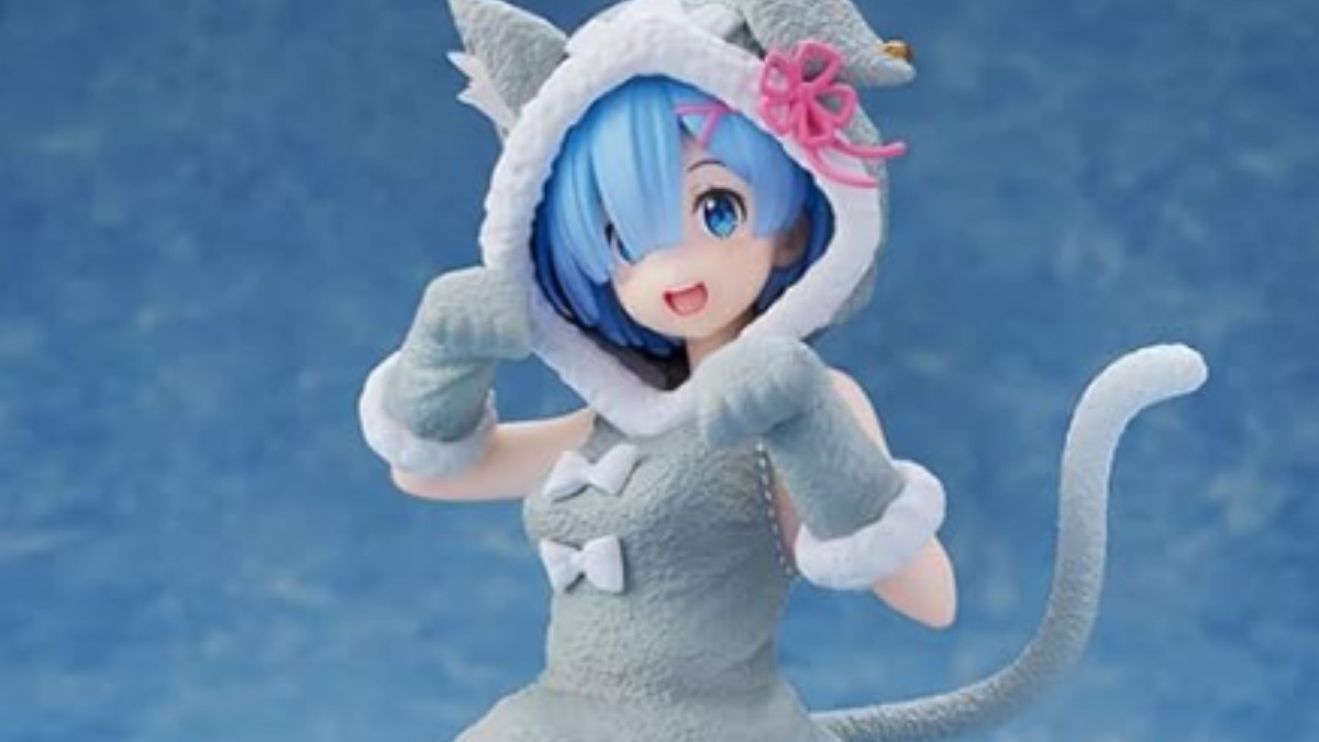 Rem in grey cat-shaped winter wear