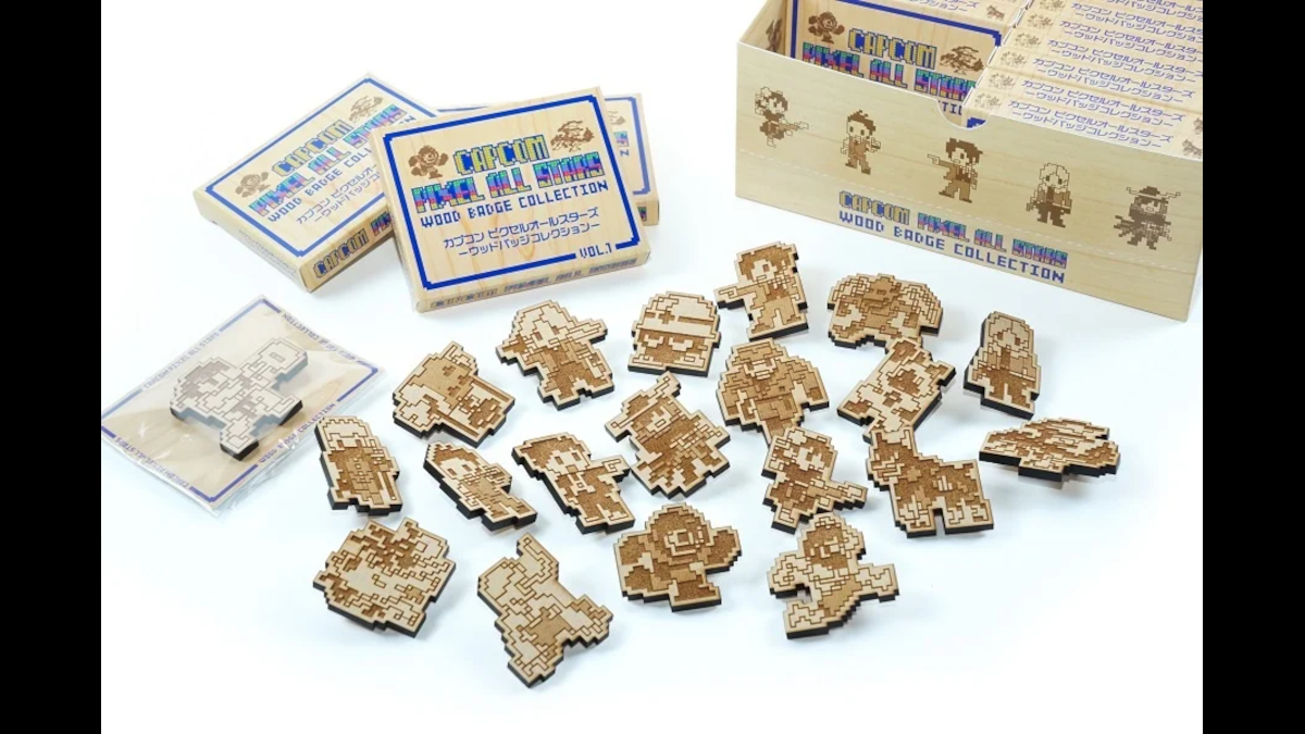 Capcom Pixel All Stars Wood Badge Collection - featuring wood badges from the company games characters