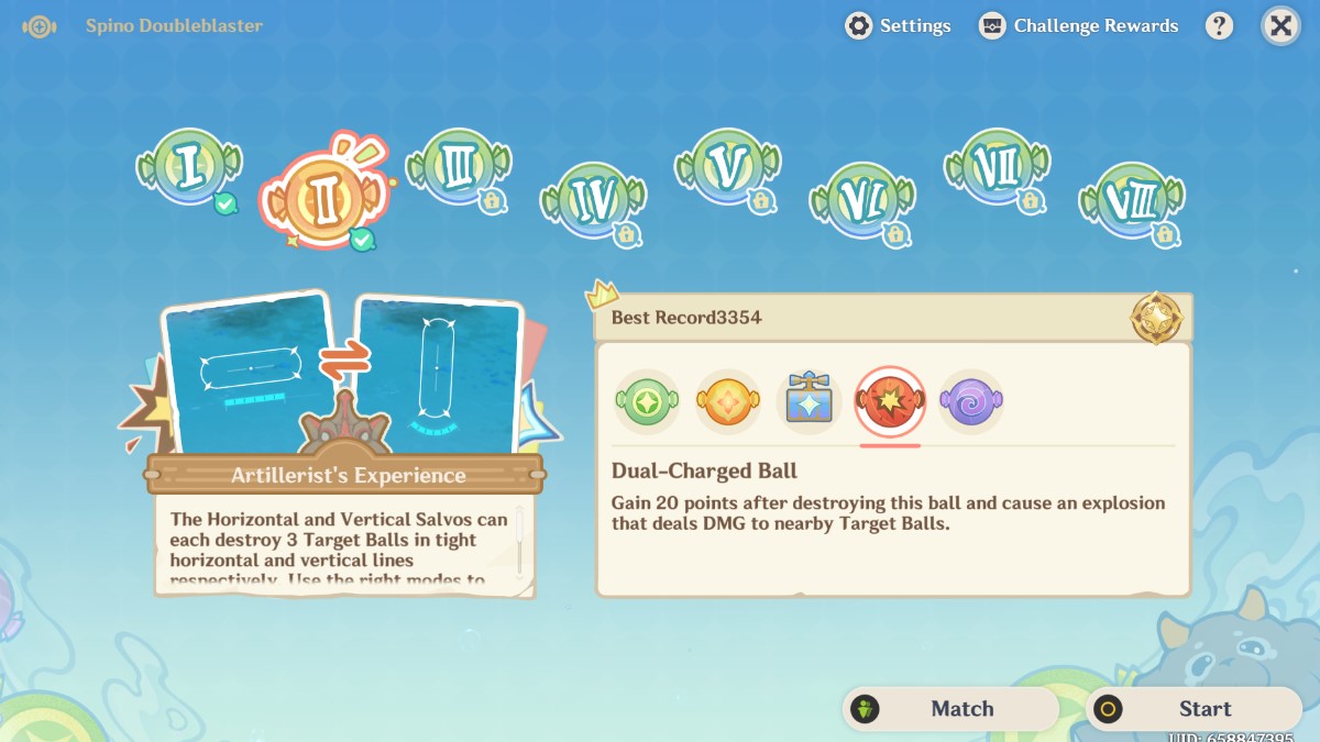 A game menu showing the canon settings and the balloons which will be appearing