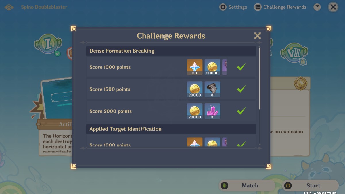 A scroll-down menu showing the event's rewards