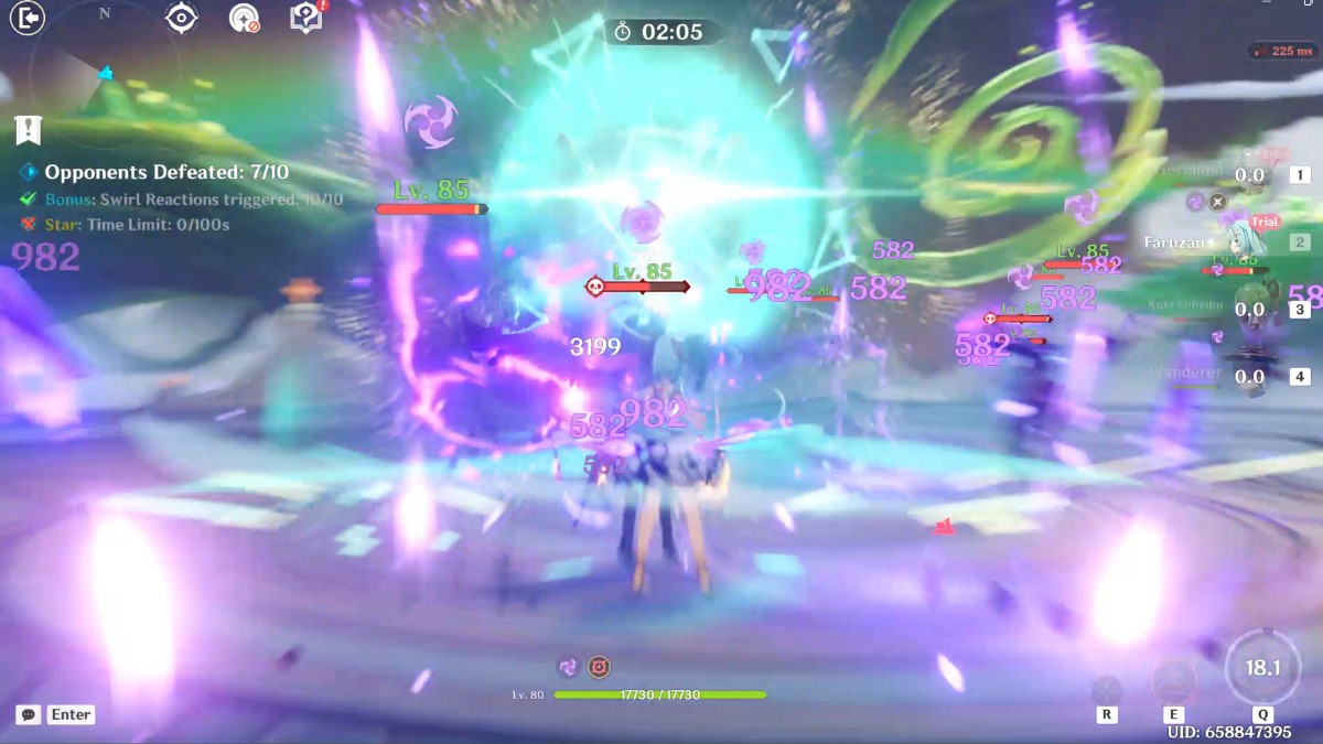Faruzan uses her Elemental Burst and enemies explode with elemental energy.