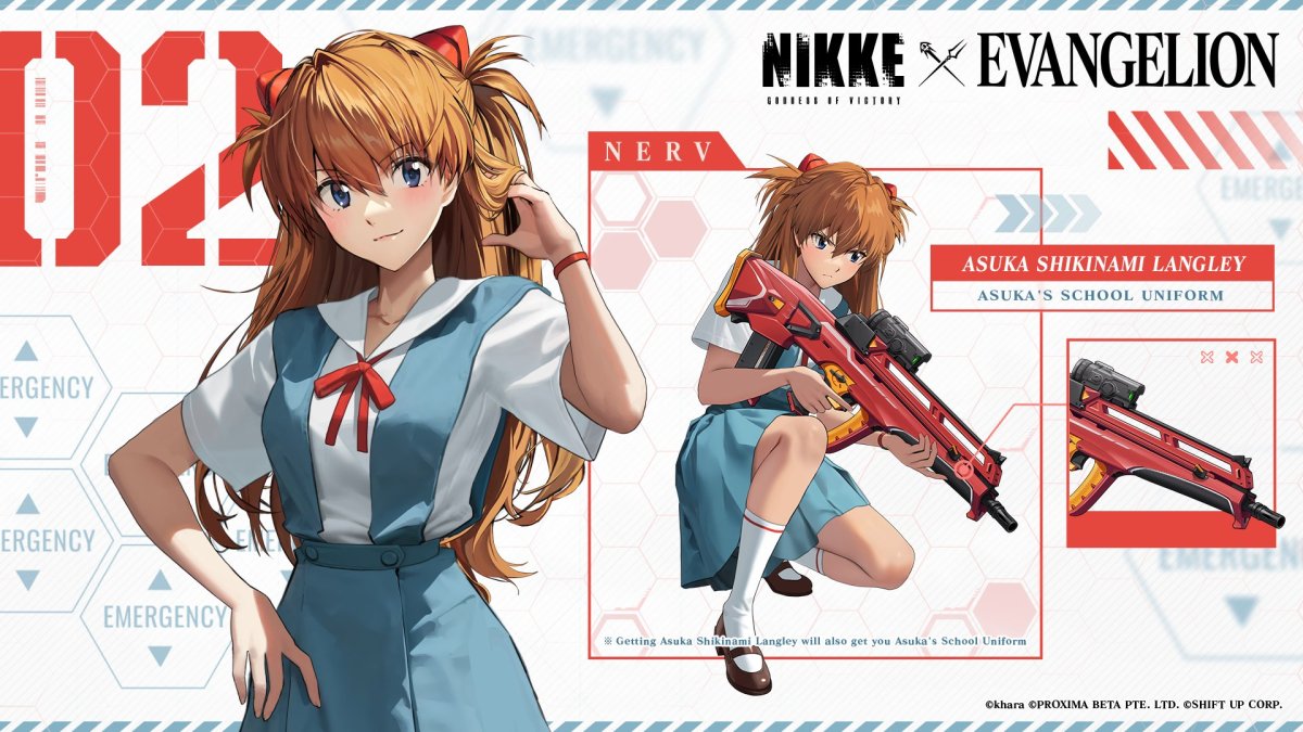 NIKKE Evangelion Asuka, Mari, and Rei Profiles and Costumes Shared