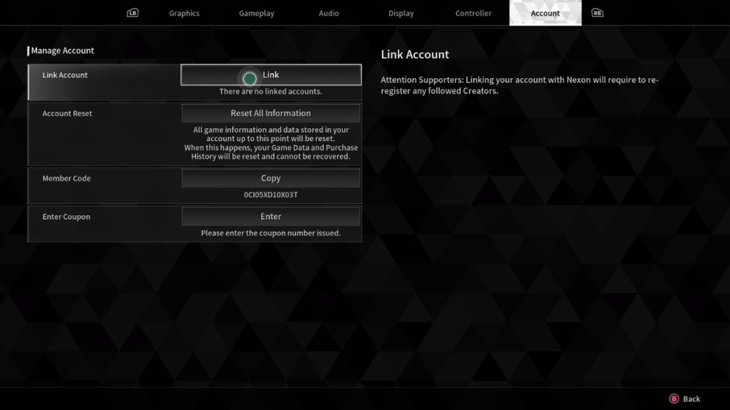 The First Descendant Account Menu