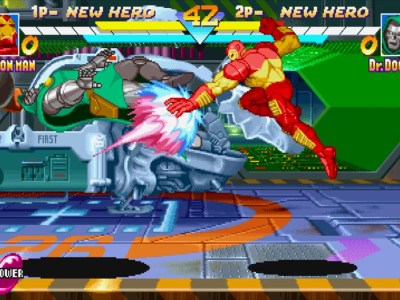 MARVEL vs CAPCOM Fighting Collection - Iron Man blasts Dr Doom out of the air