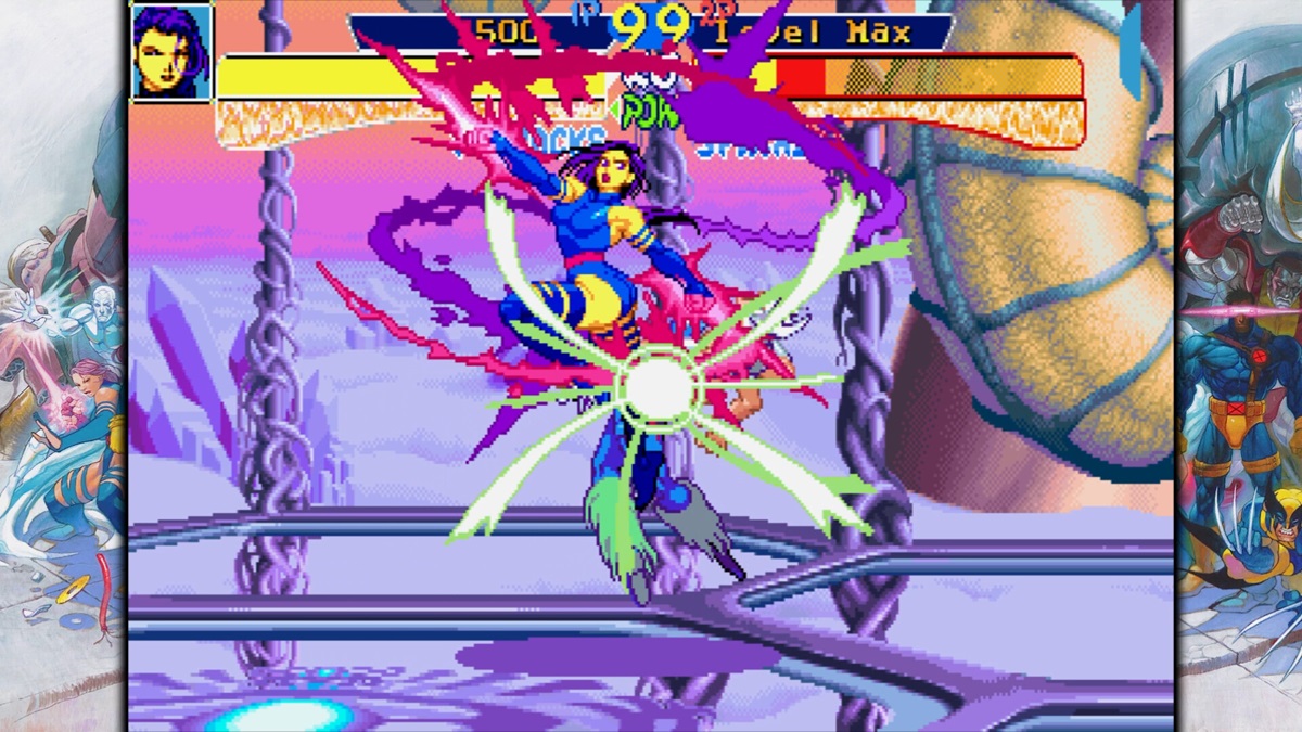 MARVEL vs. CAPCOM Fighting Collection - Psylocke striking Spiral out of the air.