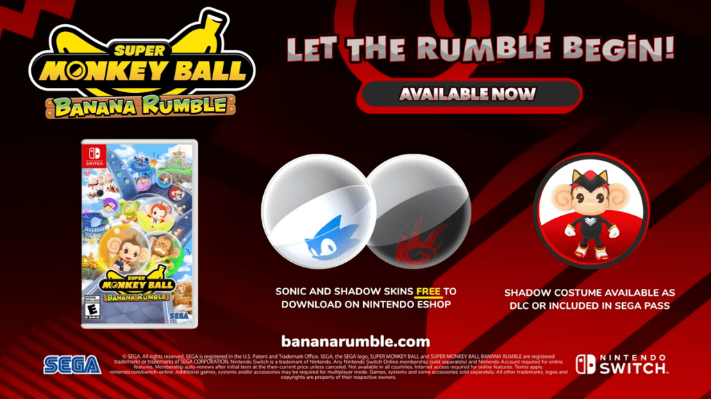 Super Monkey Ball: Banana Rumble Gets Sonic and Shadow Skins