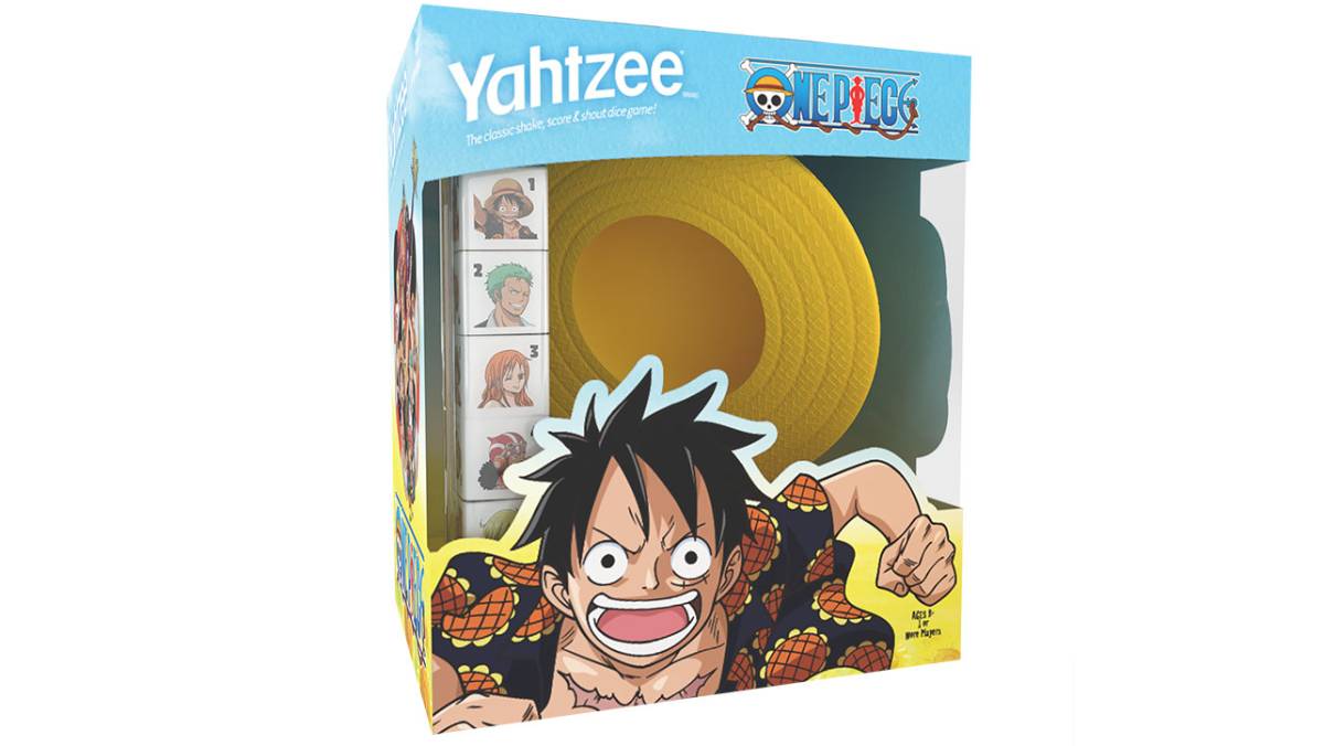 В комплект Yahtzee One Piece входит соломенная шляпа Луффи.