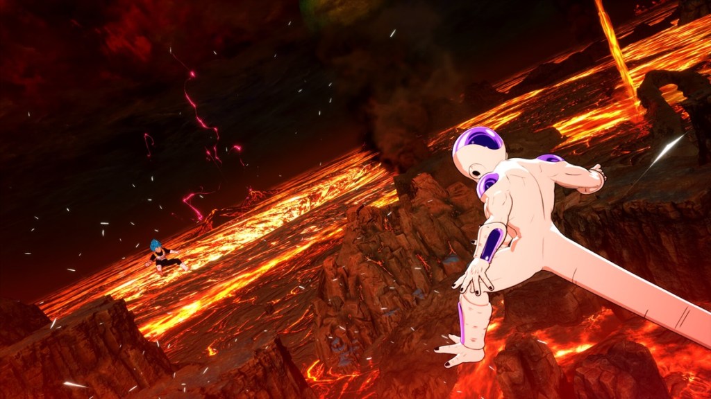 Dragon Ball Sparking Zero - A pair of warriors square off over a lava-filled plain.