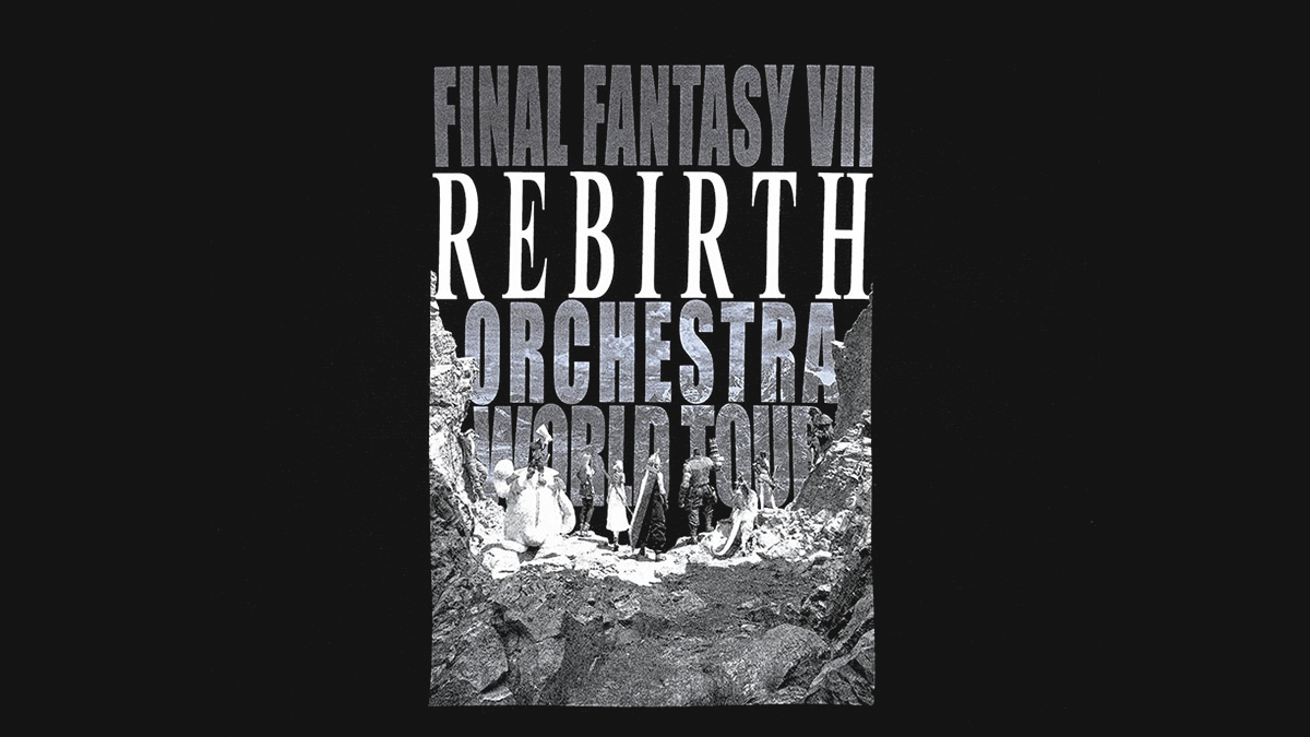 La camiseta de Final Fantasy VII Rebirth Orchestra World Tour presenta a toda la fiesta