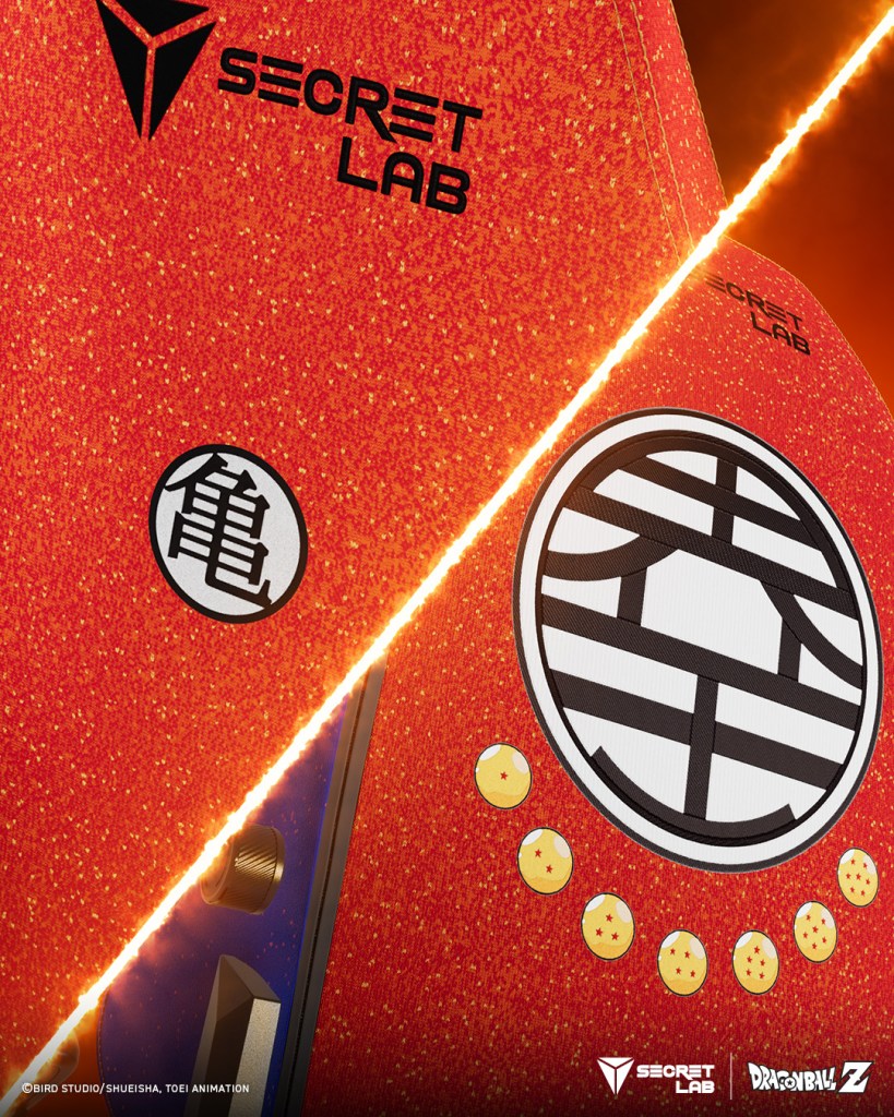 Closeup images of the dragon balls and the kanji emblems on the chair