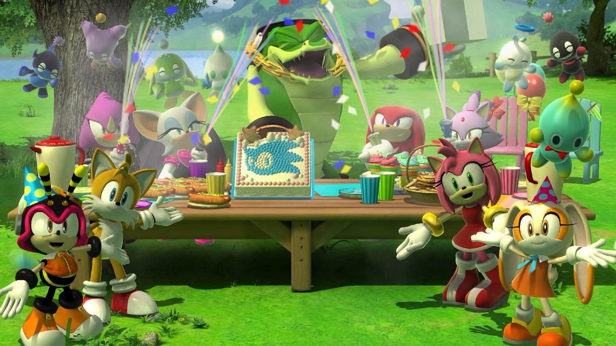 Sonic's friends throwing him a surprise birthday party in the Sonic x Shadow Generations remaster of Sonic Generations