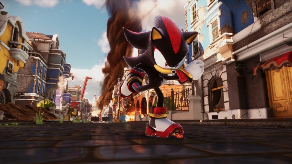 Shadow the Hedgehog speeding through a stage in Shadow Generations