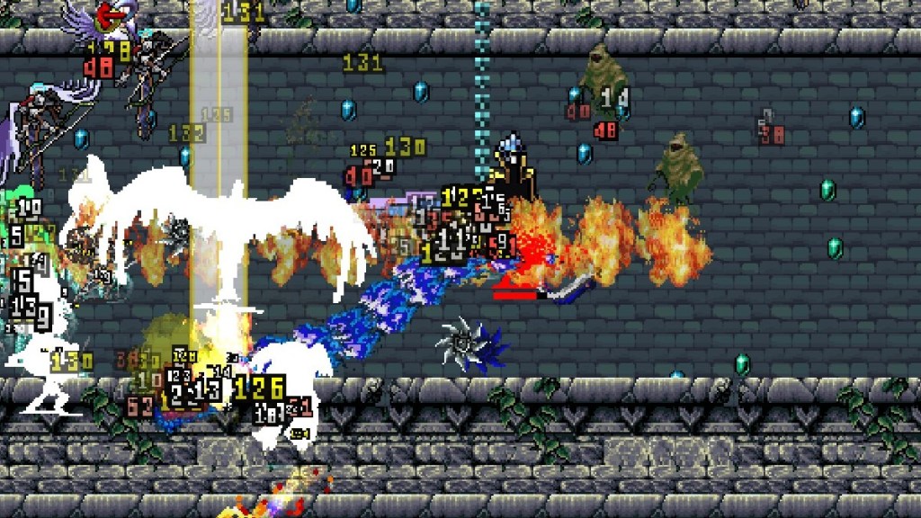 Vampire Killer burning a boss in Vampire Survivors: Ode to Castlevania