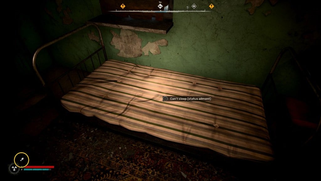 A bed with the message "Can't sleep (status ailment" in Stalker 2