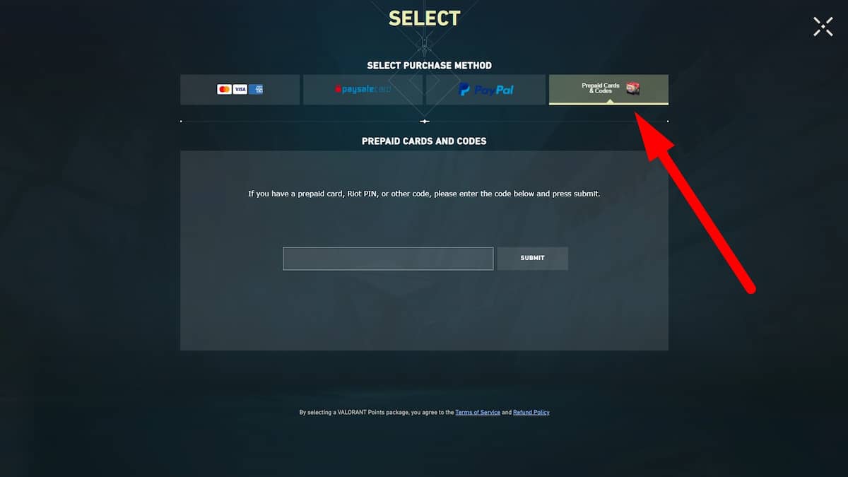 Codes redemption menu in Valorant