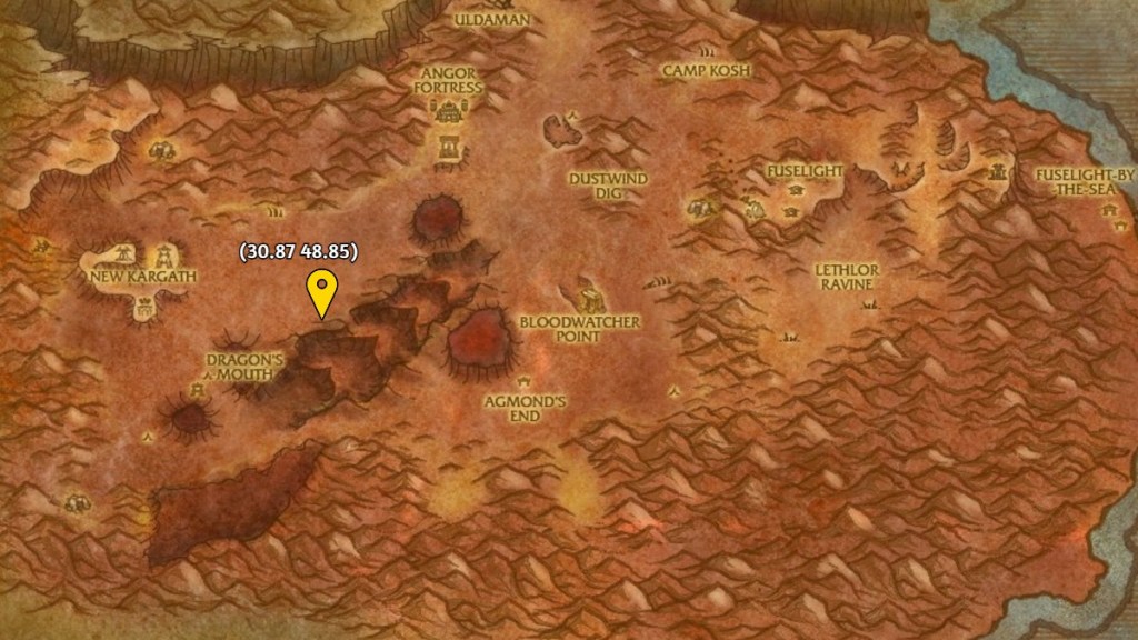 A map showing the location of the second lesson in From Ashes to Wisdom in WoW