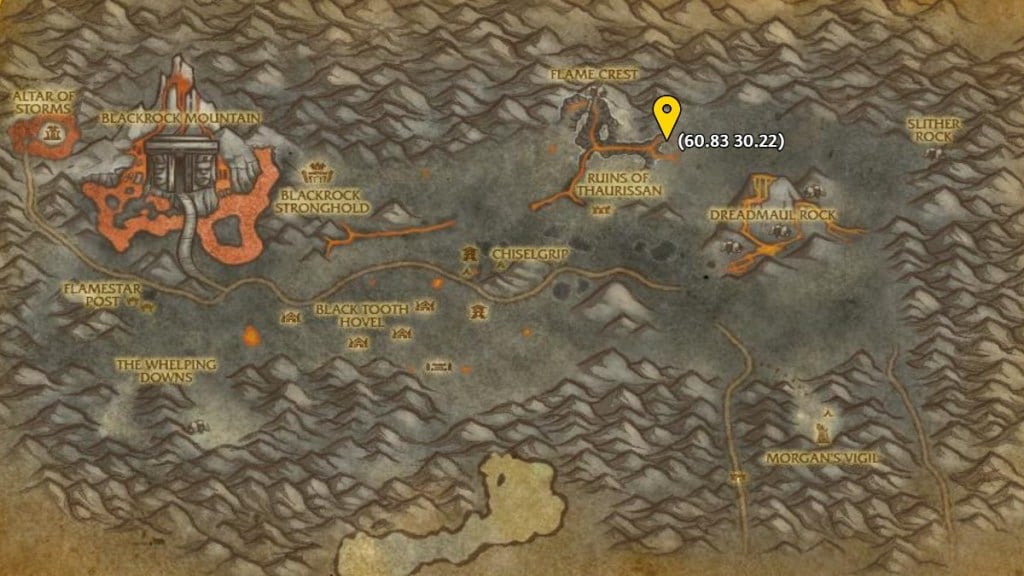 A map showing the location of the first lesson in From Ashes to Wisdom in WoW