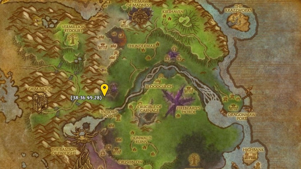 A map showing the location of the third lesson in From Ashes to Wisdom in WoW