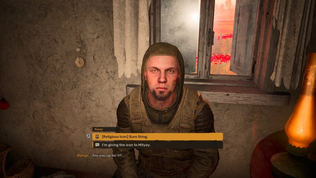 The player giving Pomor the Religious Icon in Stalker 2