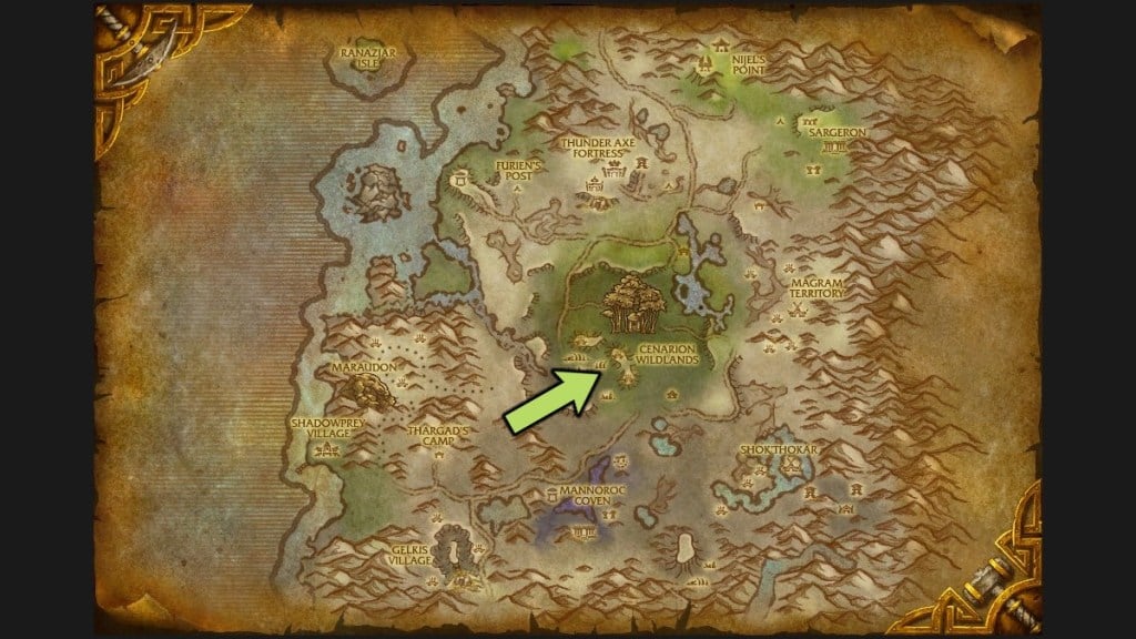 A map of Desolace showing the location of the Hazy Celebration Crate in WoW