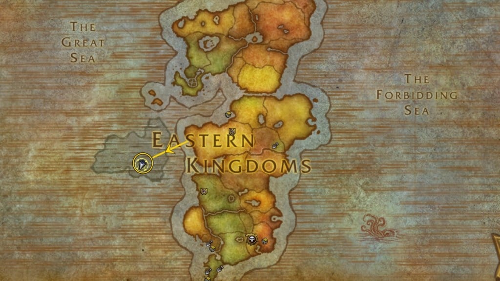 A map of the Eastern Kingdoms showing how to travel to Vash'jir in World of Warcraft