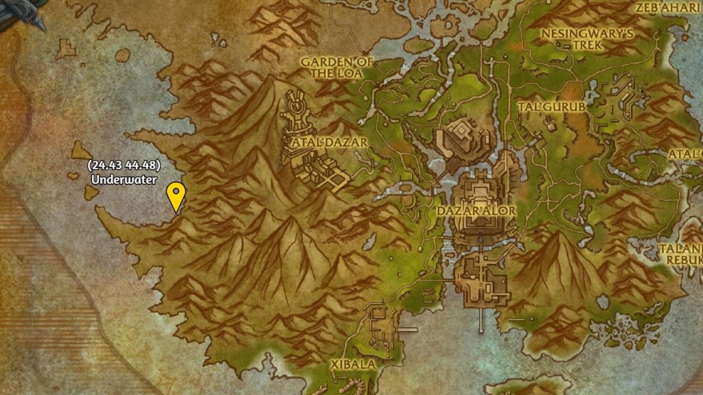 A map of Zuldazar showing the location of where to use Nola's Last Wish