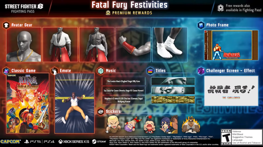 Street Fighter 6 - Fatal Fury Festivities Fighting Pass contents