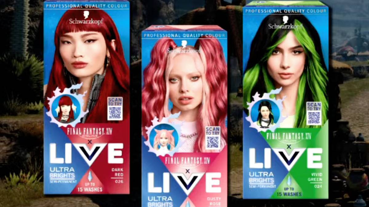 Square Enix revealed there will be FFXIV Schwarzkopf Live hair dye, with the teaser image showing three different varieties.