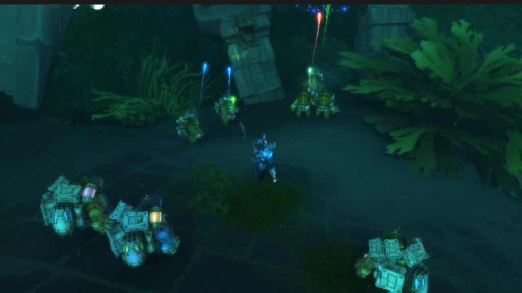 An underwater gathering of Tortollan in WoW