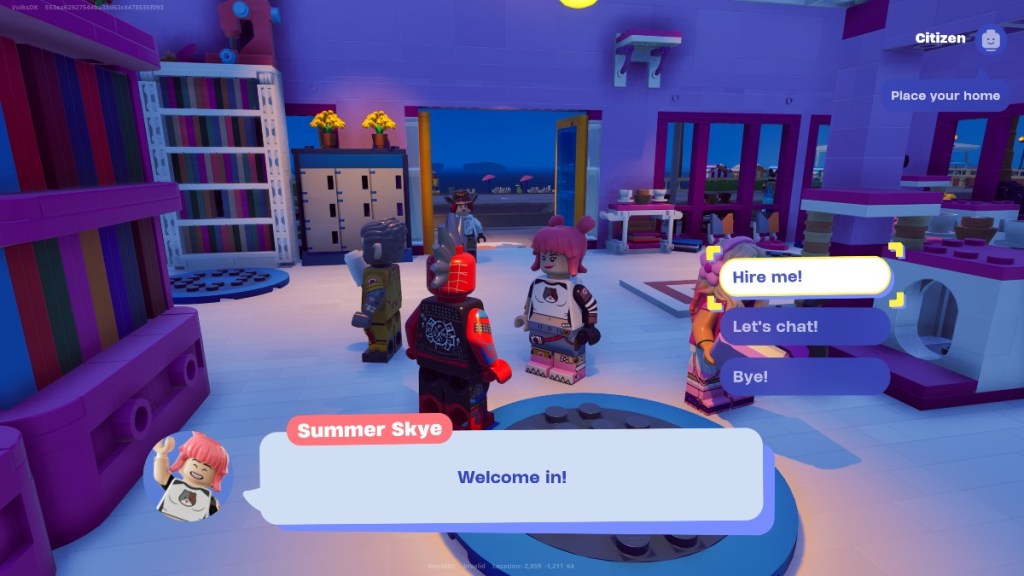 A player being hired to work in a cat cafe in LEGO Fortnite Brick Life