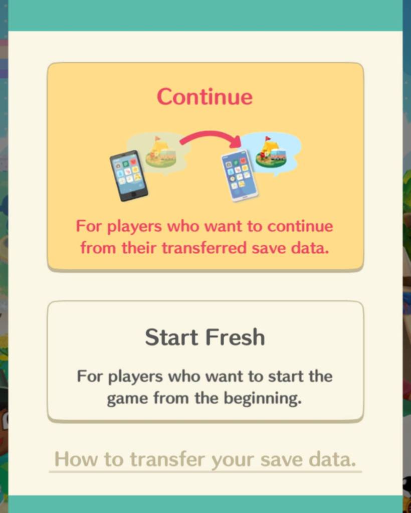 Animal Crossing Pocket Camp save data transfer